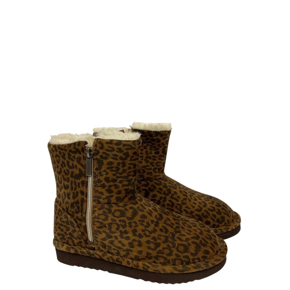 Steve Madden Oakley Girl's Ankle Boot Leopard Faux Suede Brown Size 3 NEW